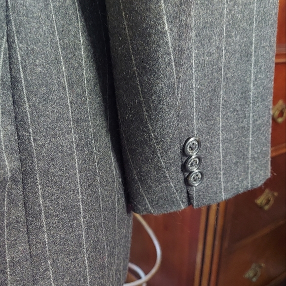 Ralph Lauren Pinstripe Double Breasted Blazer Dark Gray Size 10 - Picture 7 of 13